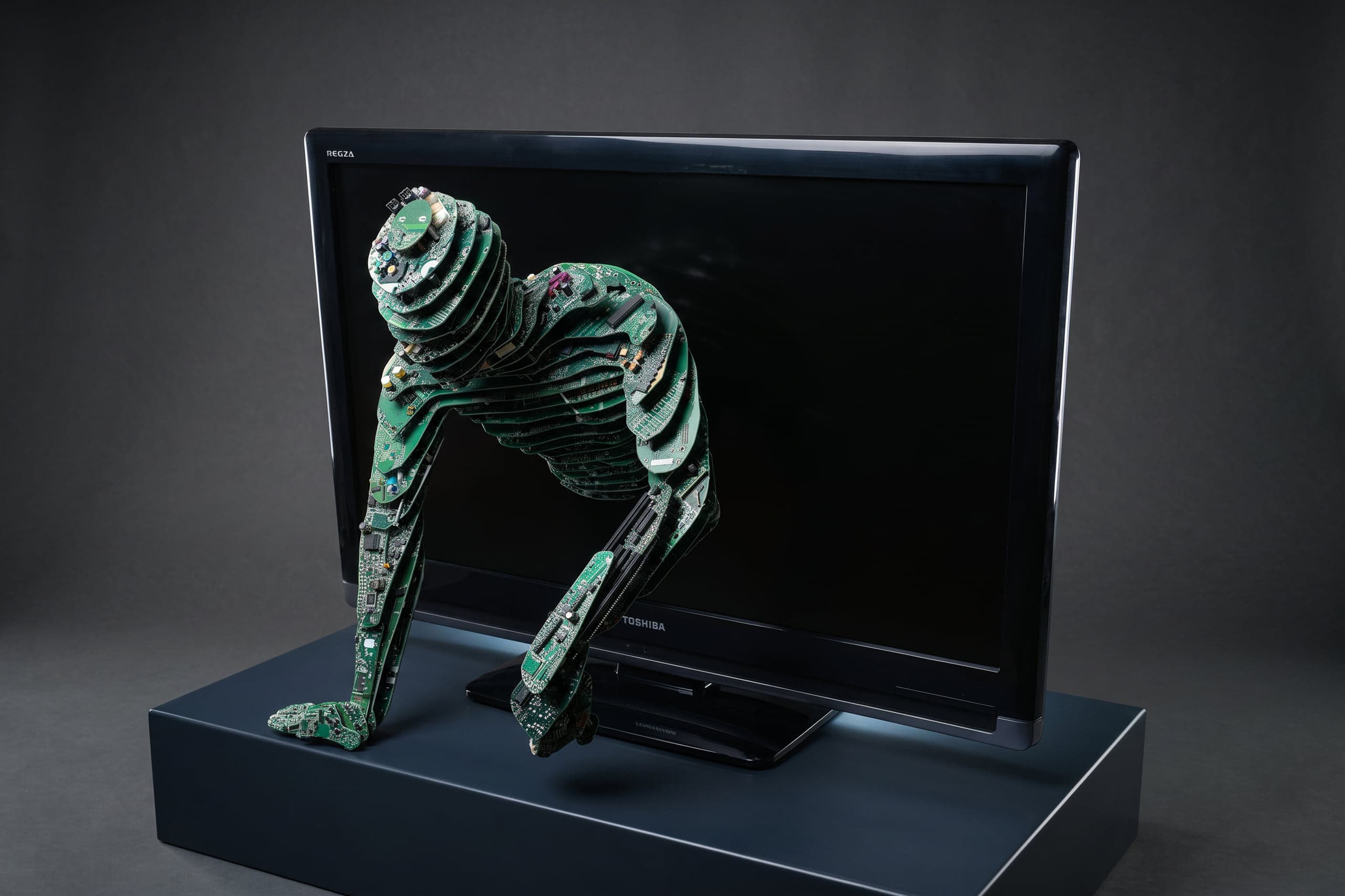 Born To Be Free, Recycled computer circuits and TV screen, W 90 × H 65 × D 56 cm