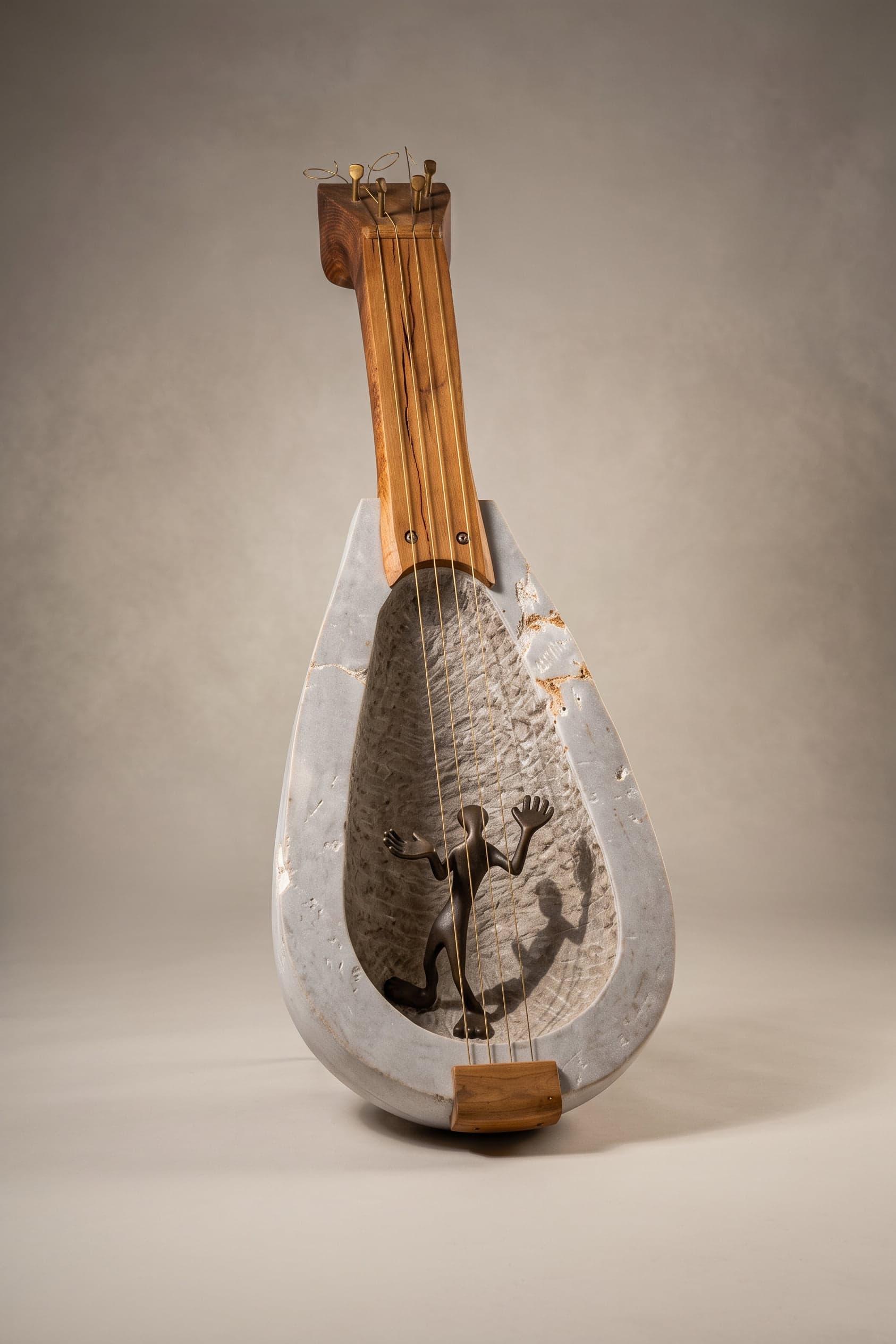 Music, Stone, wood, and bronze, W 80 × H 145 × D 45 cm
