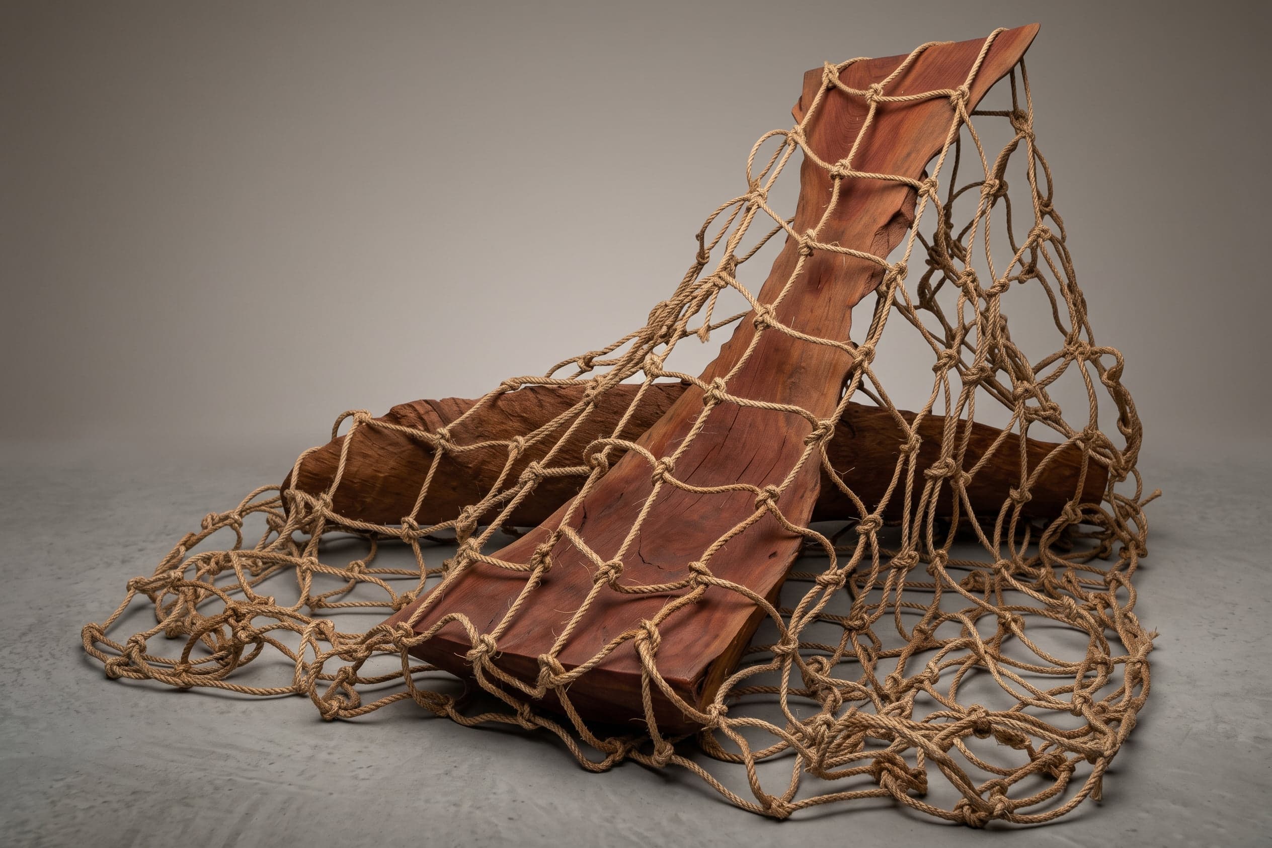 The last whale, Wood and rope, W 200 × H 150 × D 120 cm