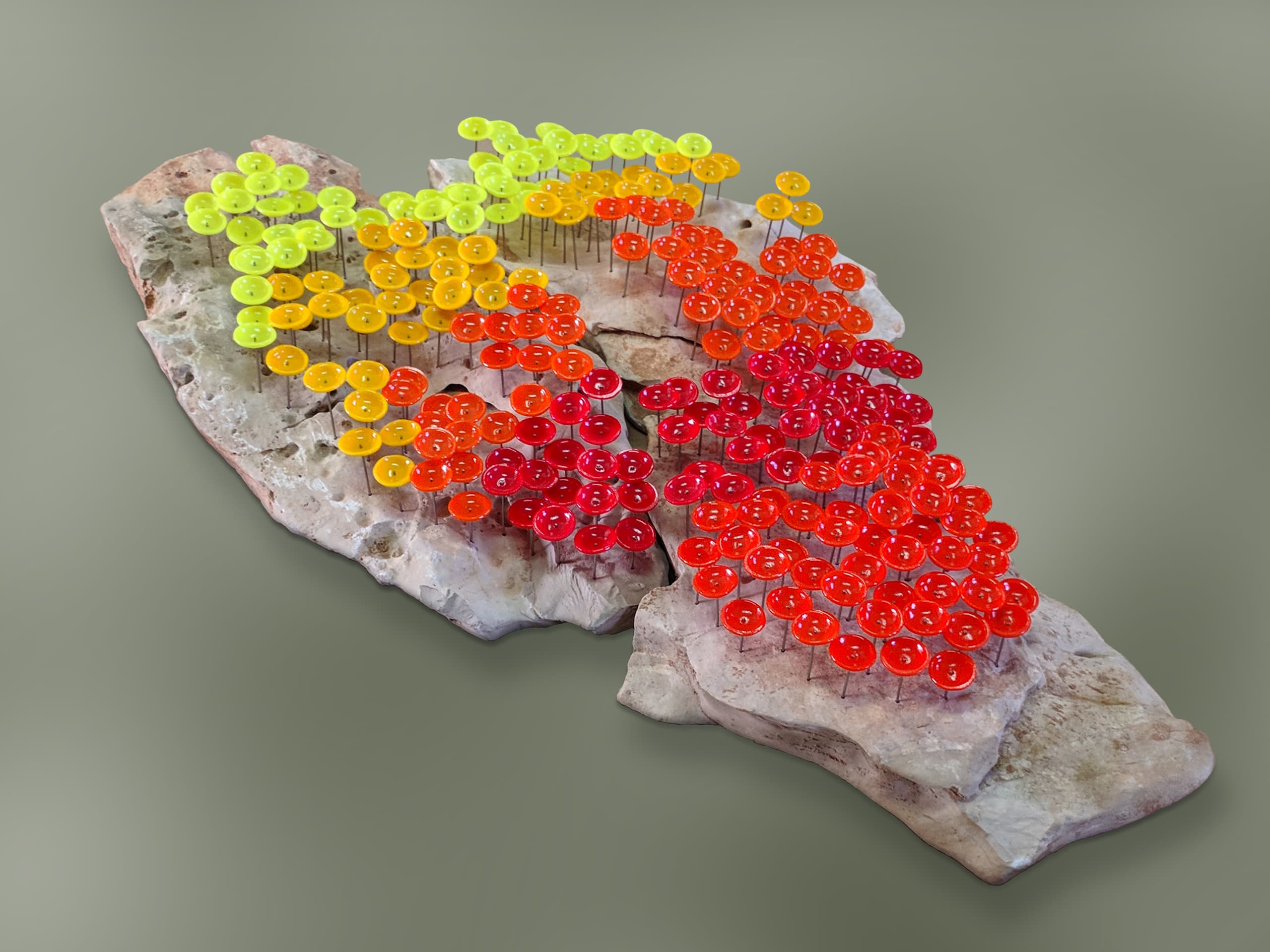 Wildflowers, Stone, glass, and stainless steel, W 60 × H 16 × D 112 cm